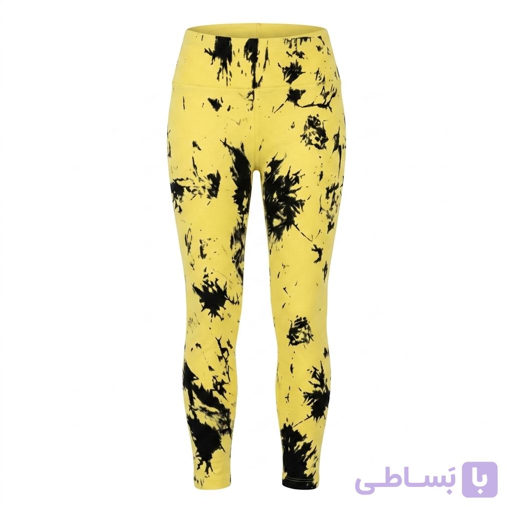 لگ ورزشی زنانه طرح تای-دای (Tie-Dye) – ترکیب رنگی زرد و مشکی – کمر گنی و ضد تعریق — تصویر 1