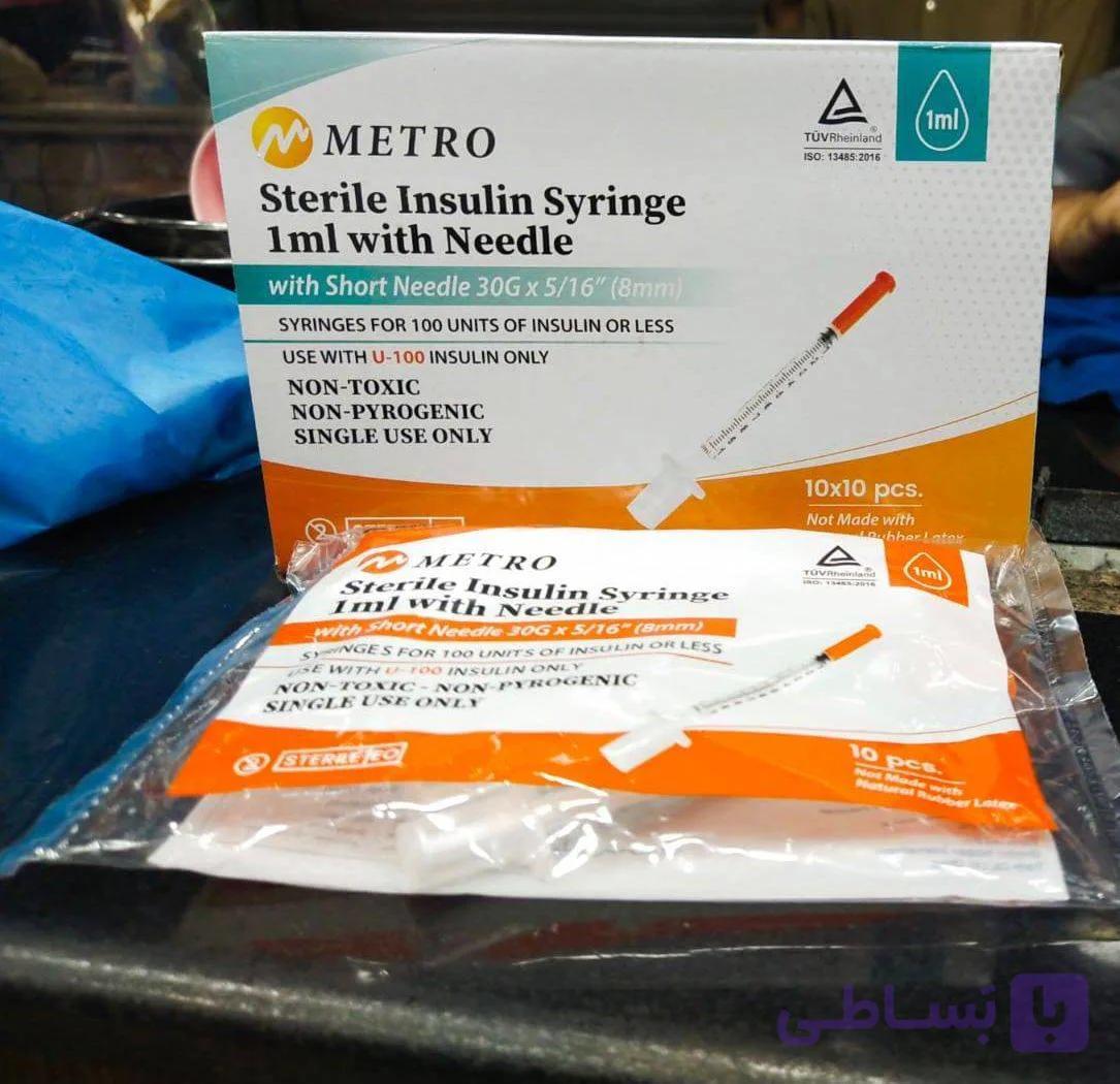 سرنگ انسولین مترو Metro حجم ۱ میلی‌لیتر — تصویر 1