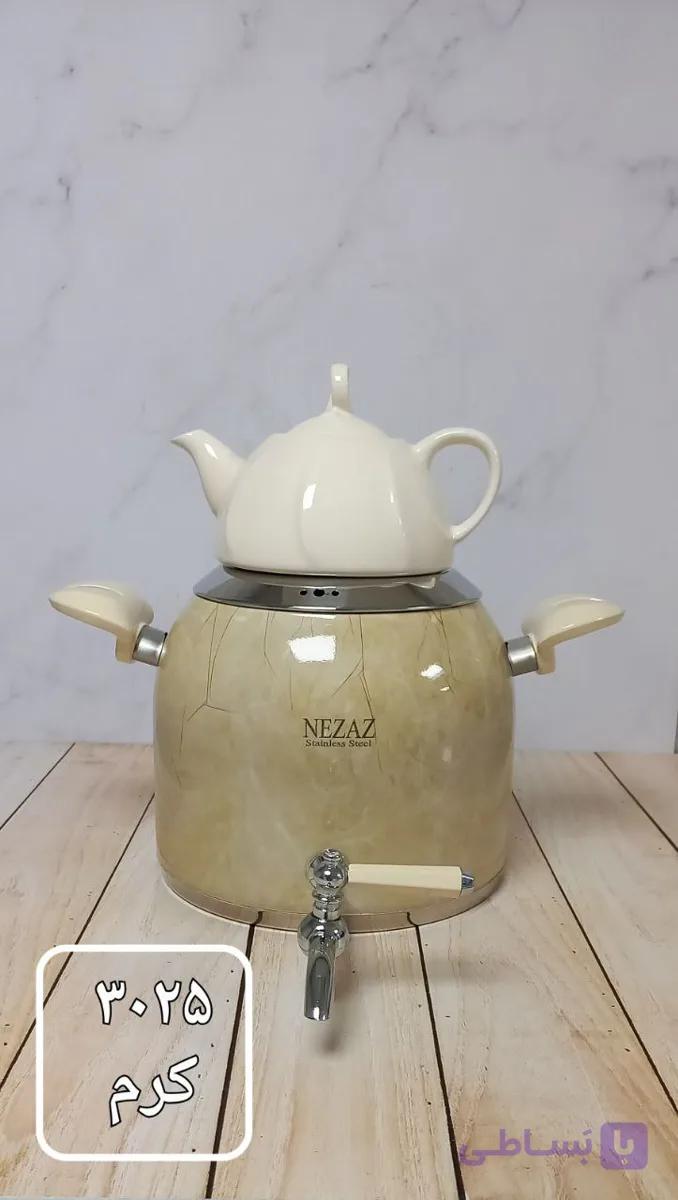 کتری وقوری نزاز ۵لیتر طرح ترک رنگی با قوری چینی کد ۳۰۲۵