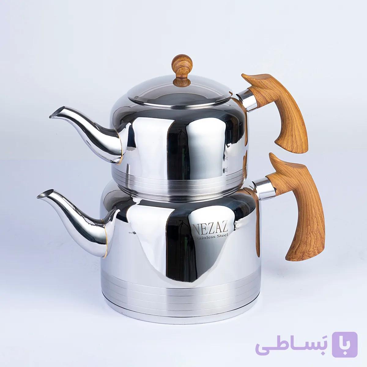 کتری و قوری نزاز ۲/۵لیتر دسته چوب با قوری استیل کد ۲۳۰۷