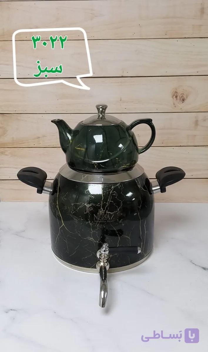 کتری وقوری نزاز ۵لیتر طرح سنگ با قوری چینی کد ۳۰۲۲