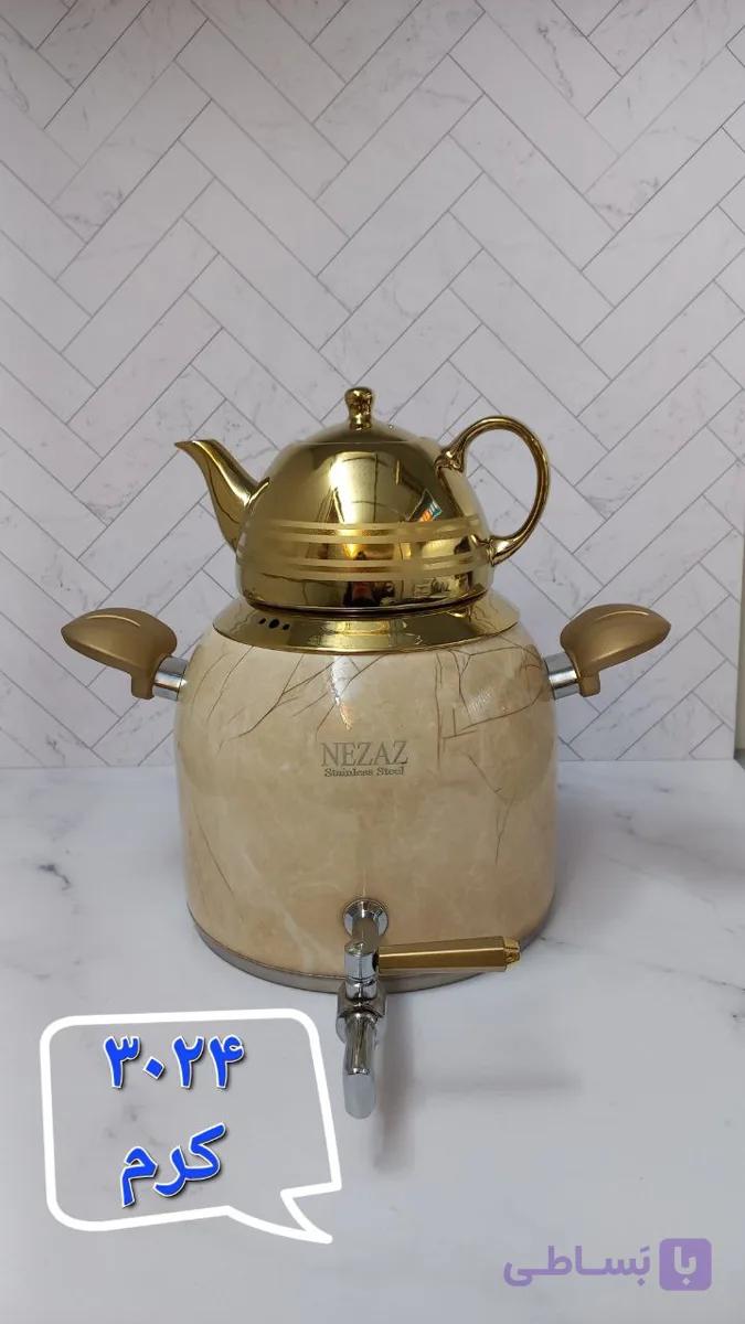 کتری و قوری نزاز ۵لیتر طرح سنگ با قوری چینی طلایی کد ۳۰۲۴