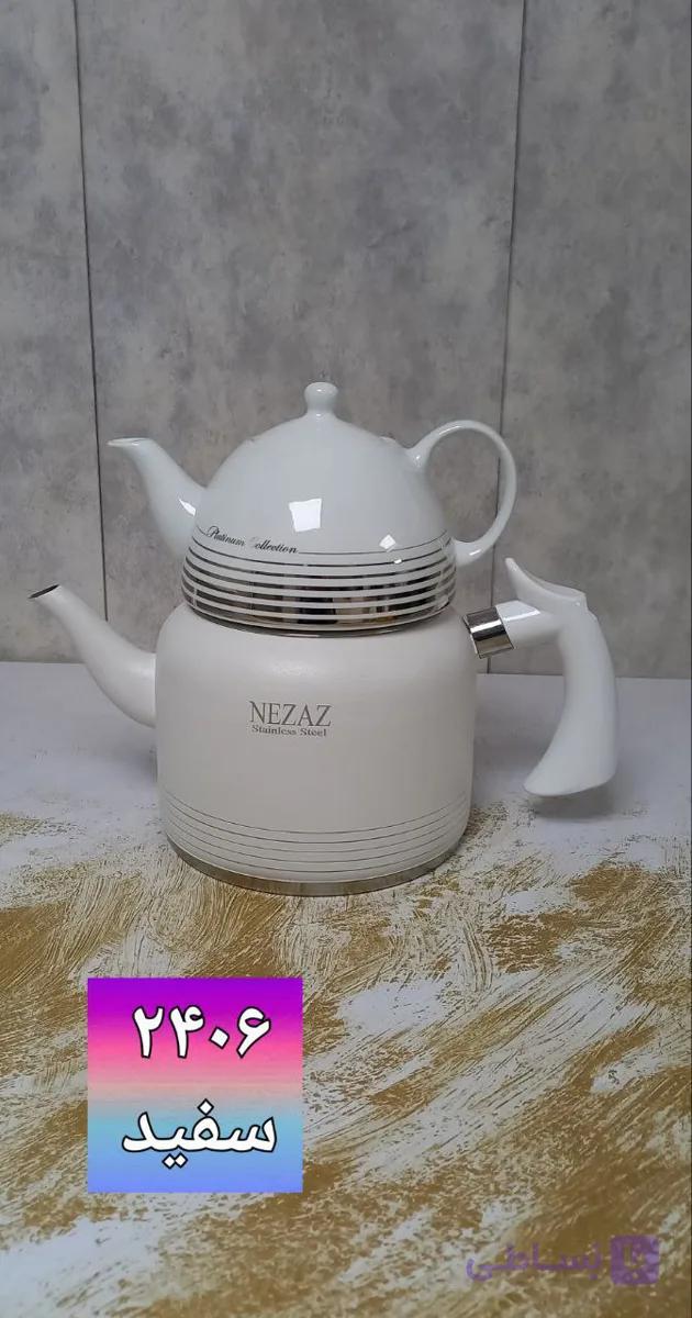 کتری وقوری نزاز ۲/۵لیتر رنگی قوری چینی سفید کد ۲۴۰۶