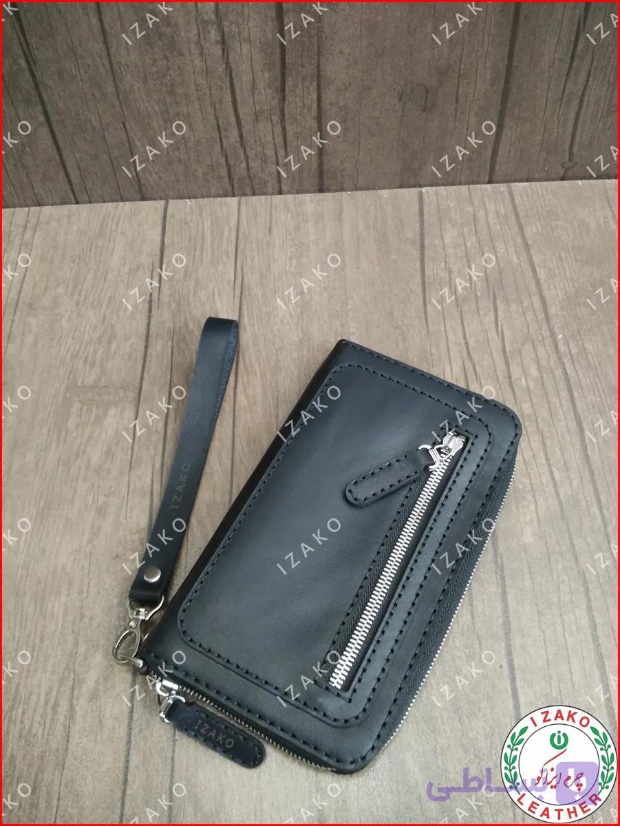 کیف پول دور زیپ چرم گاوی دستدوز مدل i-860 برند ایزاکو — تصویر 1