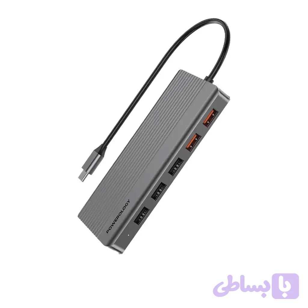 هاب ۱۲ پورت POWEROLOGY مدل HDMI & DISPLAYPORT USB-C HUB ETHERNET — تصویر 1