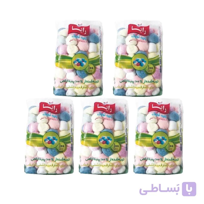 پک 5 تایی پنبه توپک رنگی غیراستریل رایا Raya