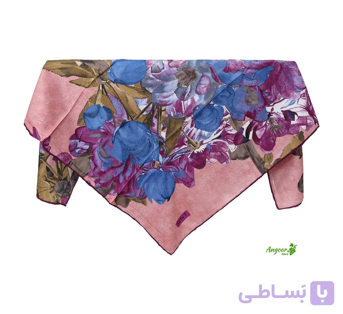 روسری ابریشم ریون ترک فانتزی قواره 100 با زمینه صورتی کد 1213 — تصویر 1