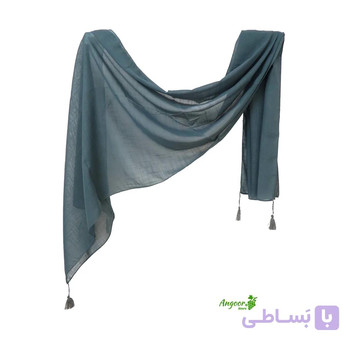 شال نخی تک رنگ ساده لنین رنگ سبز کد 2127 — تصویر 1