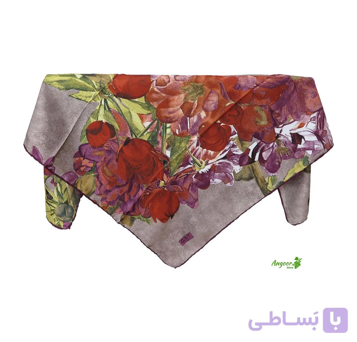 روسری ابریشم ریون ترک فانتزی قواره 100 با زمینه نسکافه ای کد 1218 — تصویر 1