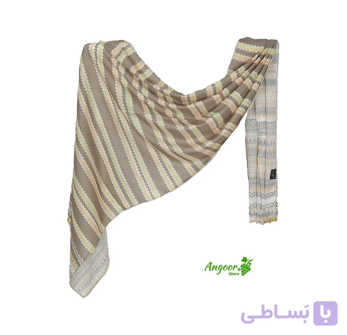 شال نخی میله ای کرم قهوه ای کد 2099 — تصویر 1