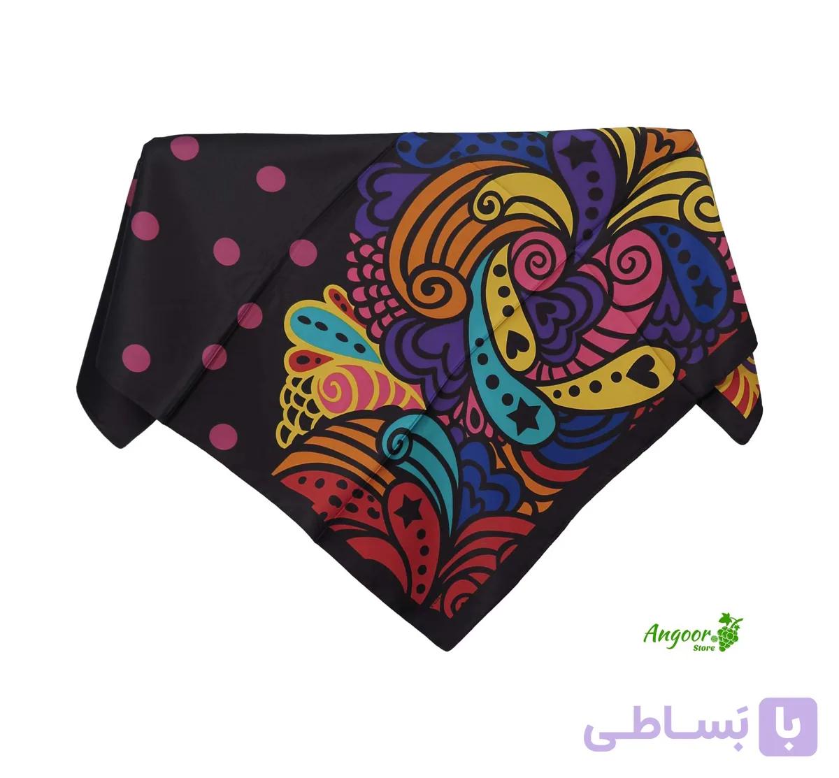 روسری ساتن ابریشم زمینه مشکی مارکGNT کد 1154 — تصویر 1