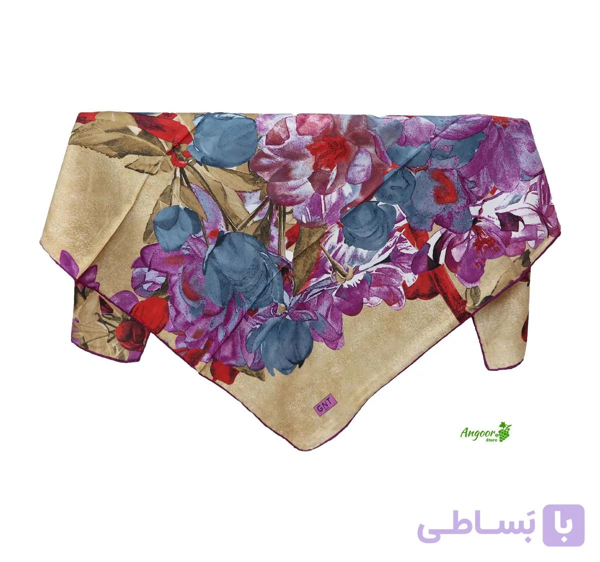 روسری ابریشم ریون ترک فانتزی قواره 100 با زمینه کرم کد 1219 — تصویر 1