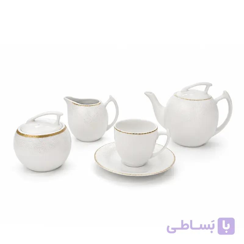 سرویس چای خوری 17 پارچه لب طلا توس — تصویر 1