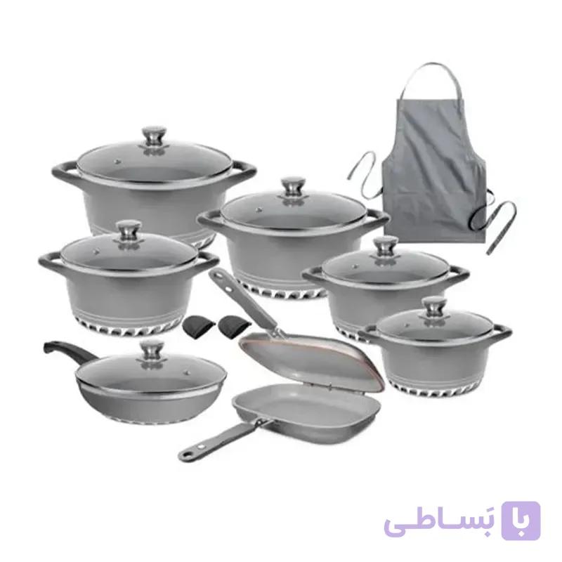 سرویس قابلمه 17 پارچه کف رینگی MGS طوسی vento — تصویر 1