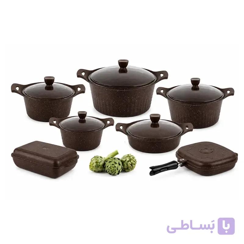 سرویس قابلمه 14 پارچه گرانیتی ریور طرح سنگی قهوه ای مدل 3777 — تصویر 1