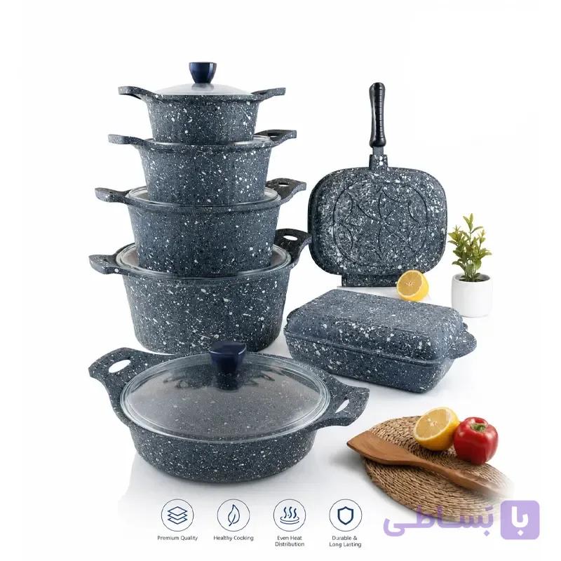سرویس قابلمه 14 پارچه دورو گرانیت طرح سنگ ریور مدل 3779 — تصویر 1