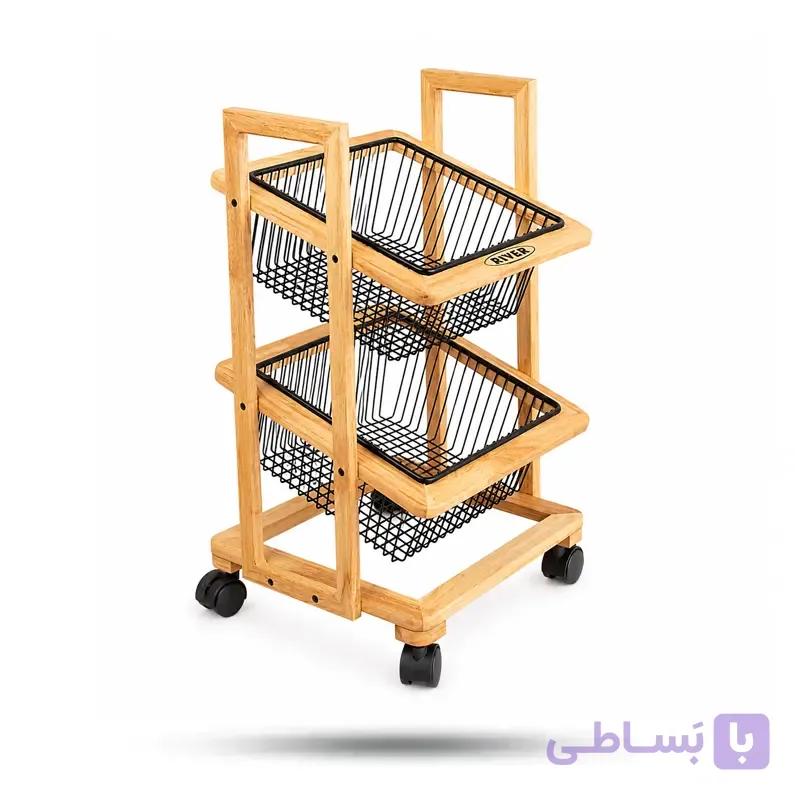 سبد سیب زمینی و پیاز چوبی 2 طبقه طرح ایکیا — تصویر 1