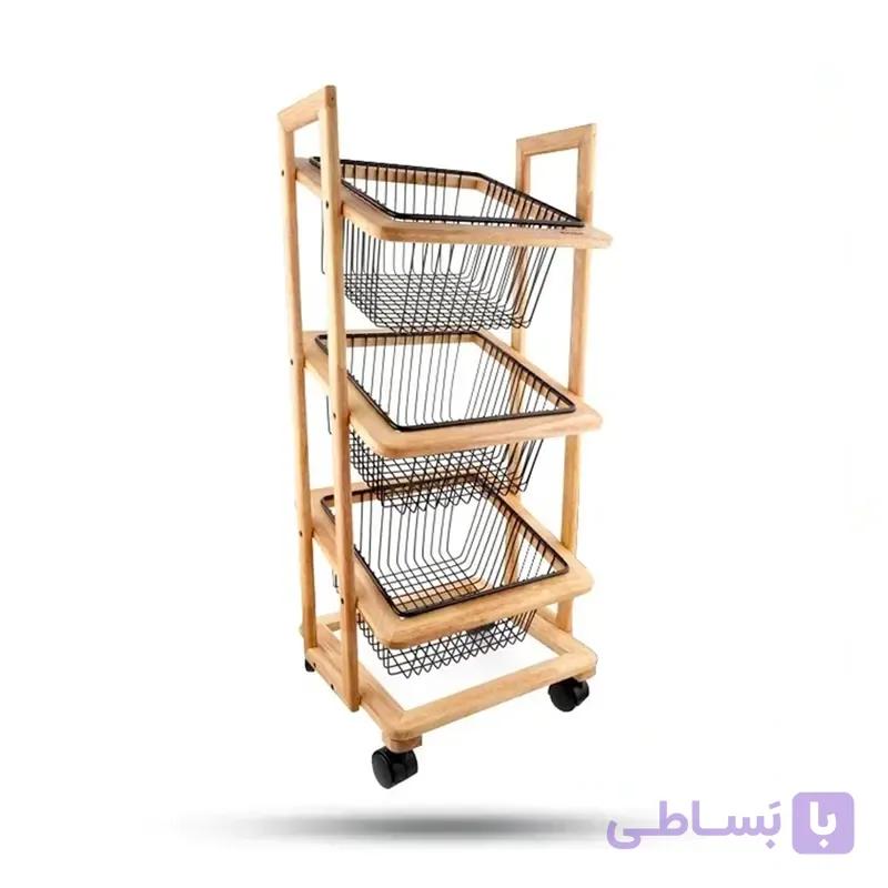 سبد سیب زمینی و پیاز چوبی 3 طبقه طرح ایکیا — تصویر 1