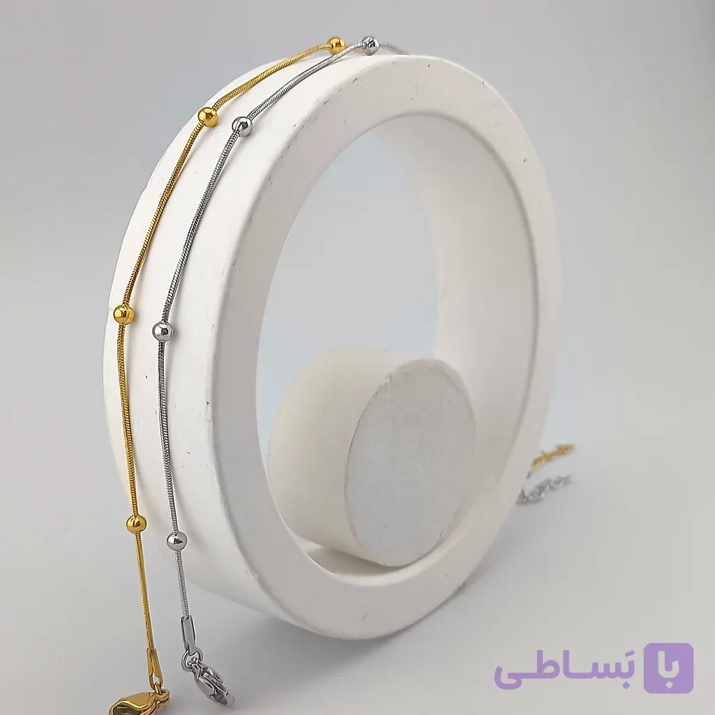 دستبند زنانه دورنگ گوی دار زنجیر امگا — تصویر 1