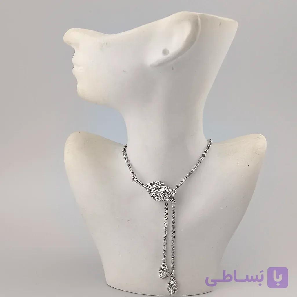 گردنبند زنانه کراواتی طرح برگ نگین اشک دار — تصویر 1