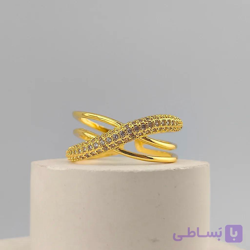 انگشتر استیل چند ردیفه طرح ضربدری — تصویر 1
