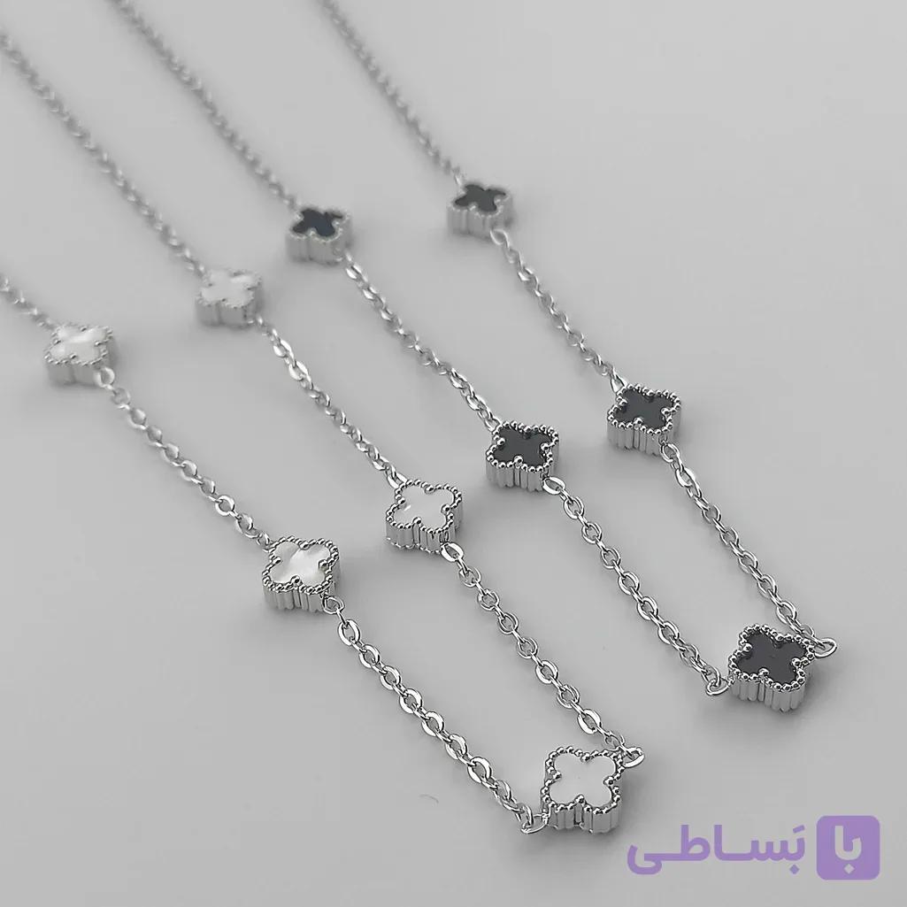 گردنبند زنانه استیل ونکلیف وسط سنگ دو رنگ — تصویر 1
