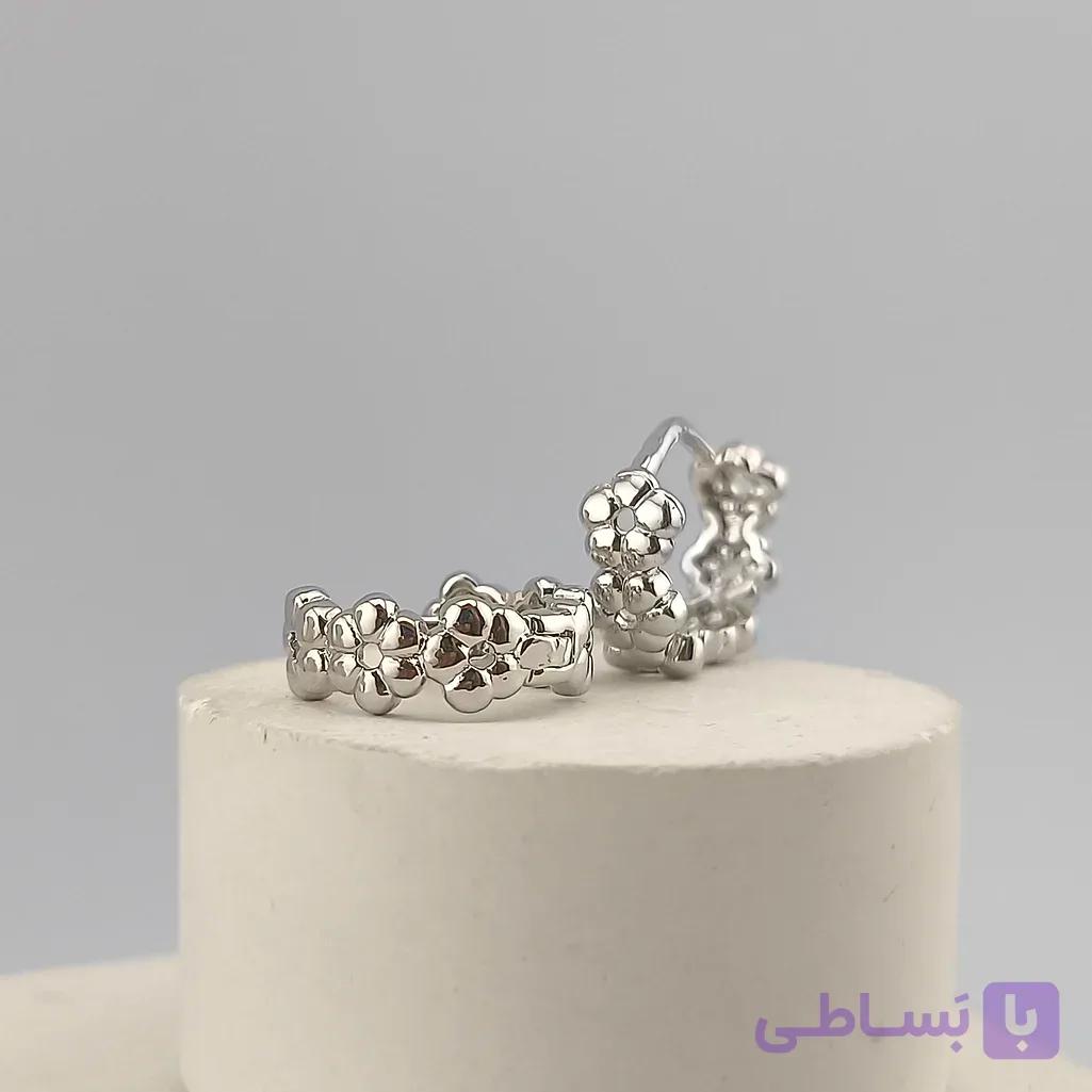 گوشواره استیل نقره ای طرح گل ساده — تصویر 1