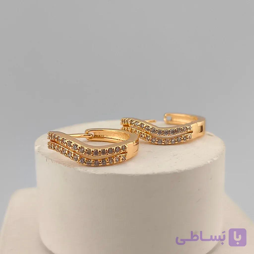 گوشواره دخترانه استیل طلایی دولاین منحنی — تصویر 1