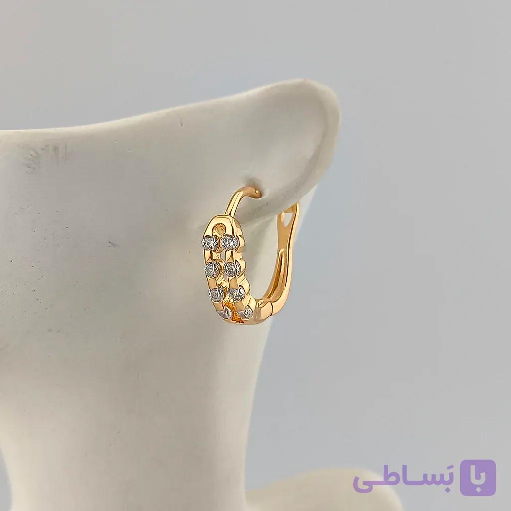 گوشواره استیل چفتی مدل دو ردیف نگین — تصویر 1