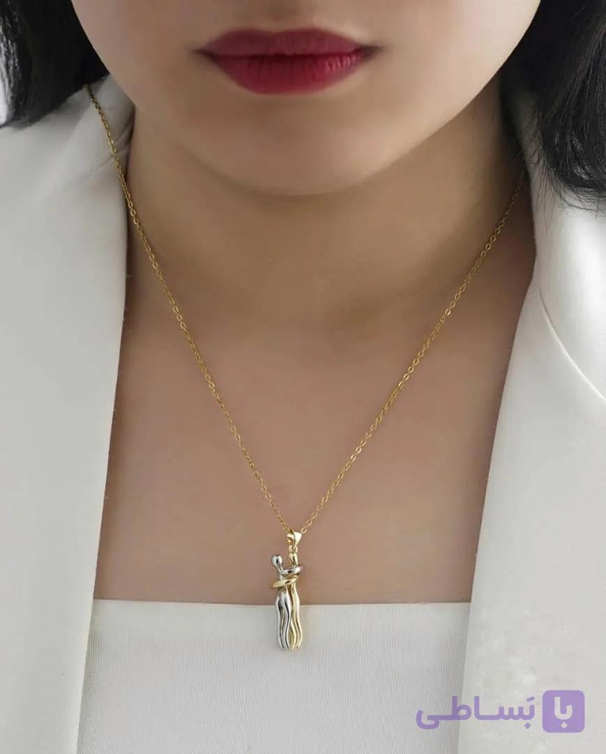 گردنبند استیل آغوش دو رنگ