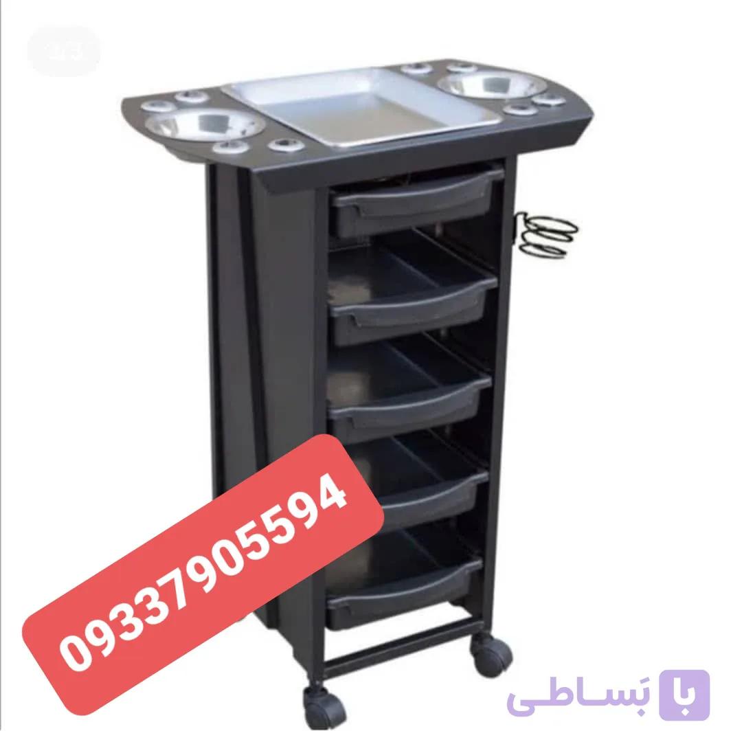 ترولی آرایشگاهی فلزی پنچ طبقه جاسشورای مشکی سفید ارسال به سراسر ایران