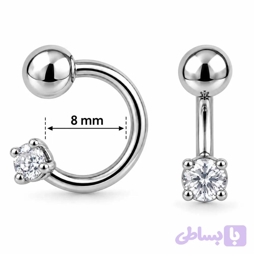 پیرسینگ اسمایل حلقه‌ای نقره‌ای تک نگین کد SMILE-23 — تصویر 1