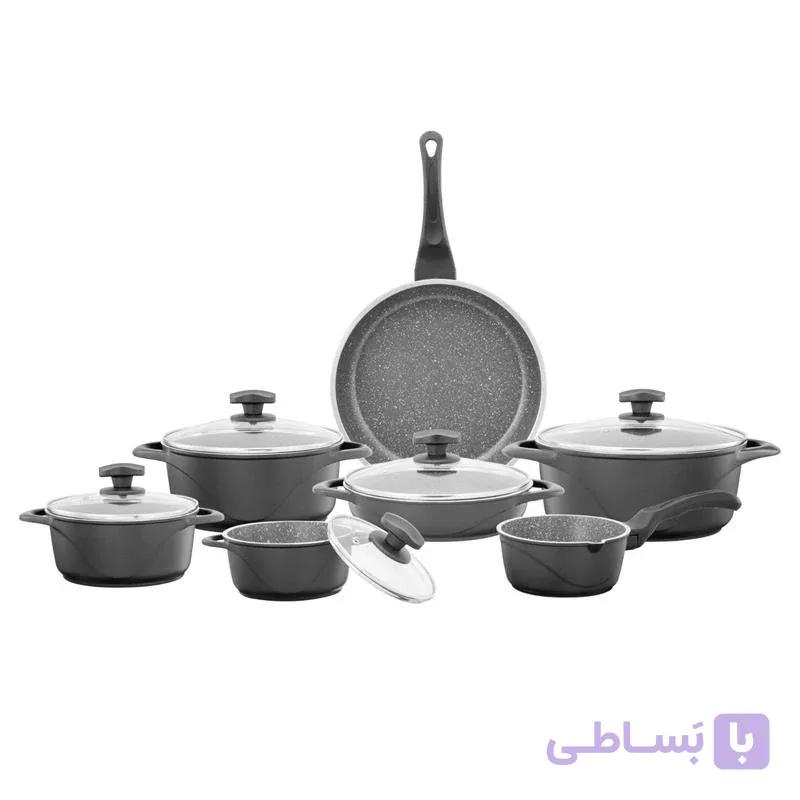 سرویس پخت و پز ۱۲ پارچه عروس مدل ویکتوریا | ست قابلمه و تابه گرانیتی