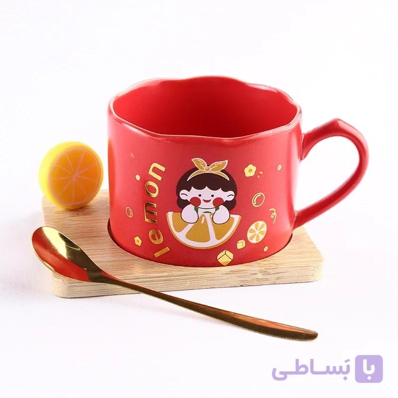 ماگ طرح لیمو با زیره چوبی و قاشق