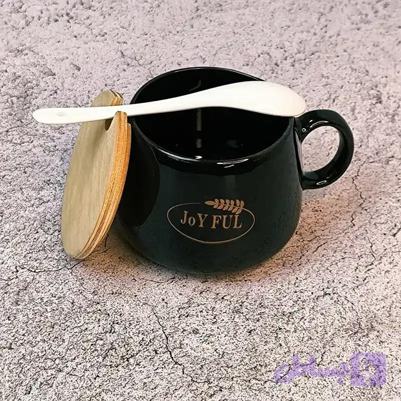 ماگ درب چوبی قاشق دار طرح Joy Ful — تصویر 1