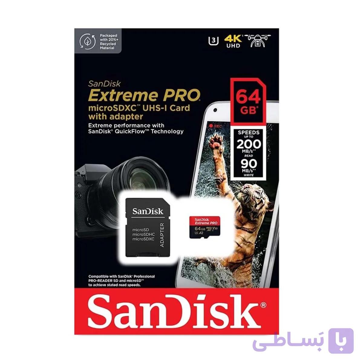 کارت حافظه سندیسک SanDisk Extreme Pro microSD Card 64GB 200M/s