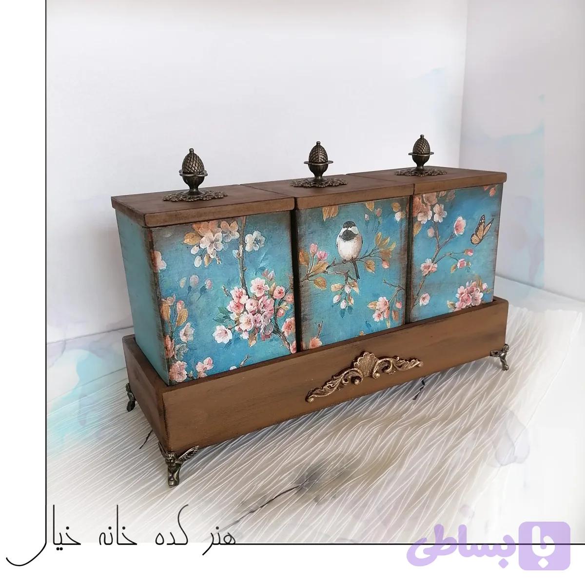 پاسماوری چوبی با رایزر رنگ آبی و چوب دارچینی