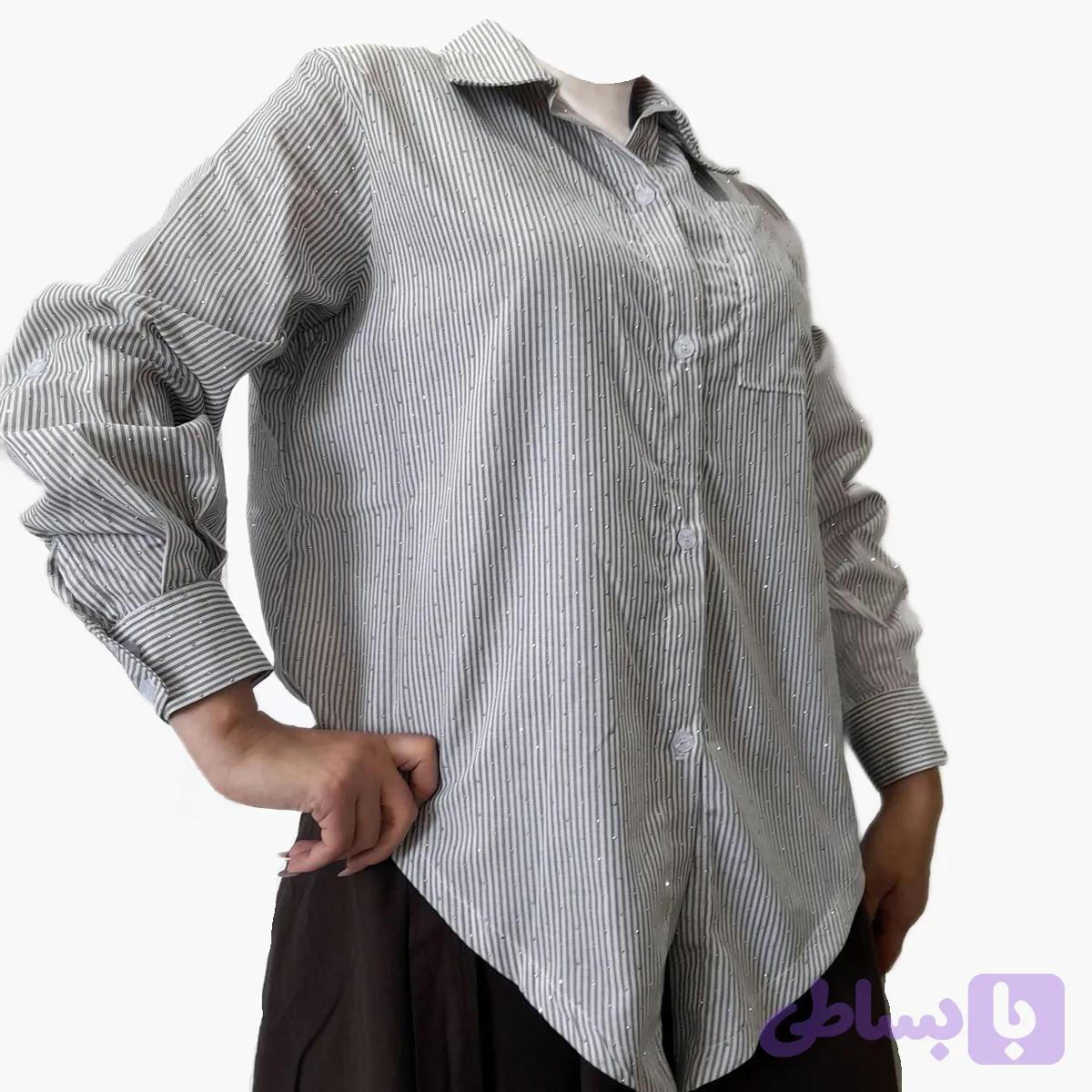 شومیز زنانه راه راه نگینی