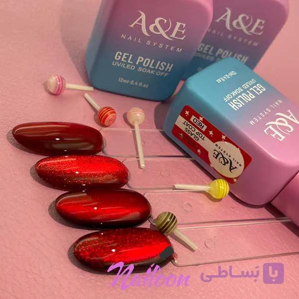 تاپ کات آبنباتی قرمز پررنگ + آیس ژل سوپر نقره ای (Glass top coat-A&E) — تصویر 1