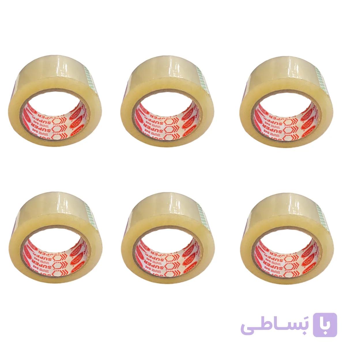 چسب پهن چسب سینا مدل Super Tape S45 عرض 48 میلی متر بسته 6 عددی