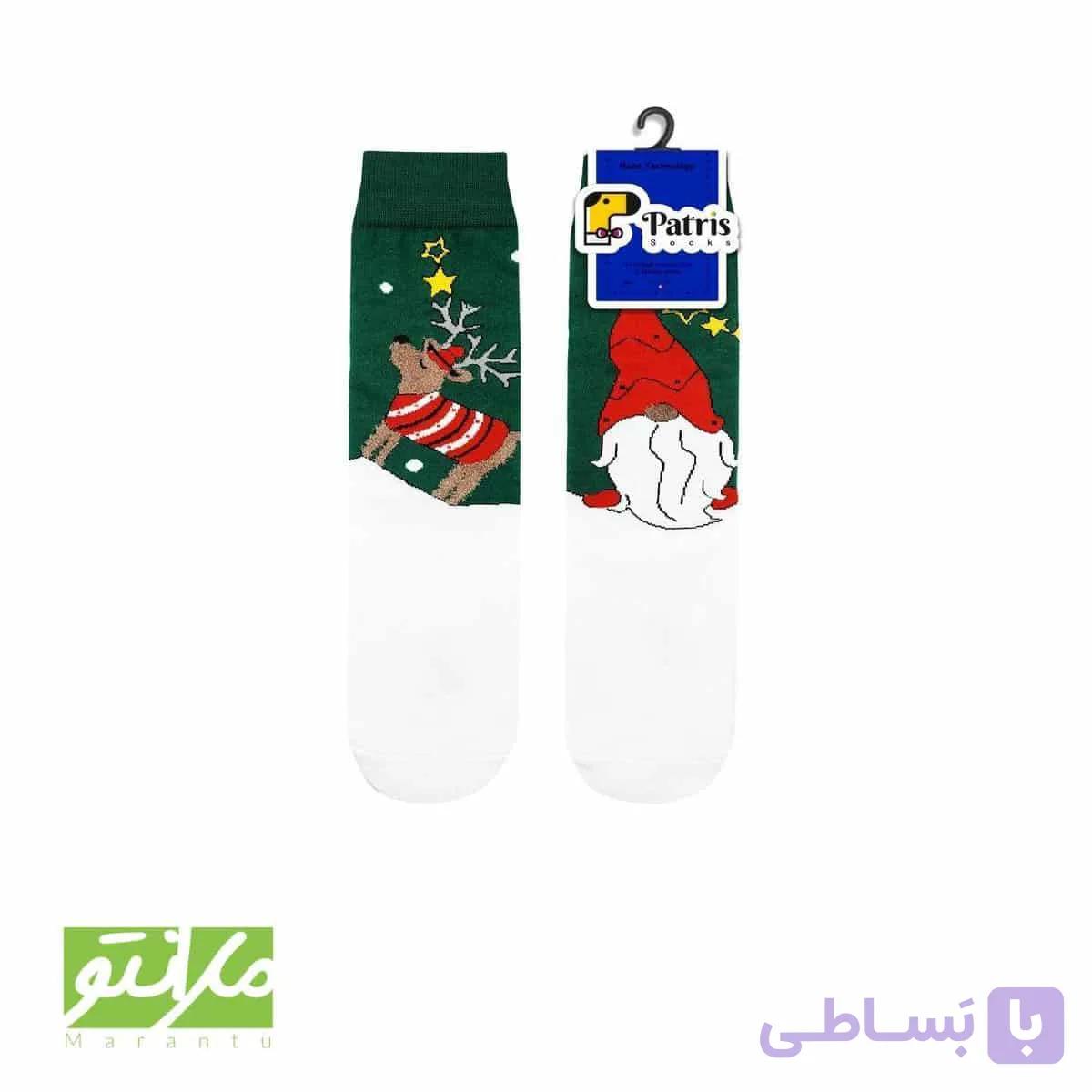 جوراب ساقدار صاف گوزن بابانوئل سبز