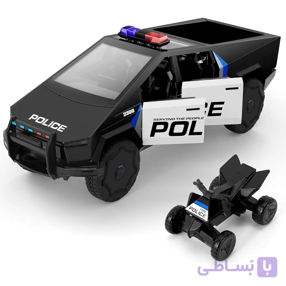 ماشین پلیس تسلا با موتور چهارچرخ فلزی مدل Police، آژیردار و نوردار، عقبکش — تصویر 1