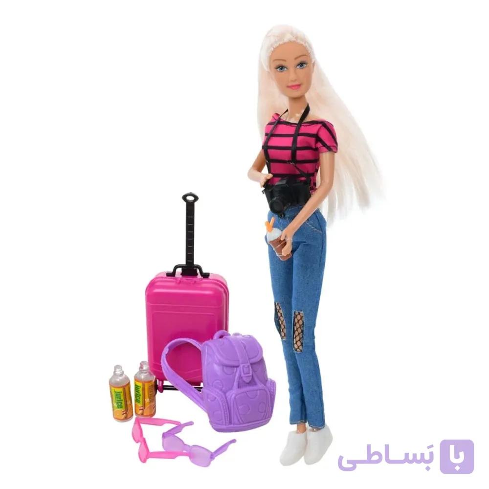 عروسک باربی عکاس برند Defa Lucy کد 8389، ارتفاع 30 سانتیمتر، همراه کوله پشتی و چمدان و دوربین عکاسی — تصویر 1