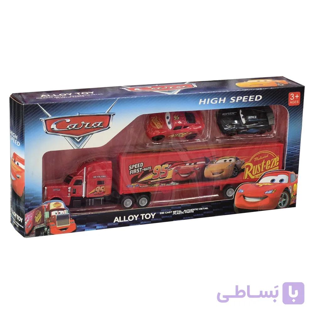 اسباب بازی ماشین فلزی مک کویین بسته 3 عددی کد 121027، یک عدد کامیون ماشین بر همراه با 2 عدد ماشین کوچک فلزی مک کویین — تصویر 1