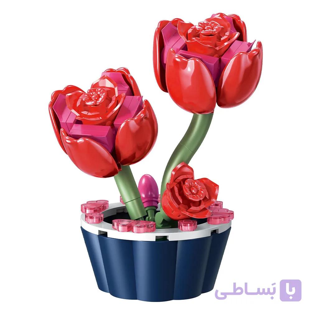 لگو گل رز قرمز کوهی با گلدان مدل Sembo کد 601287، تعداد حدودا 106 قطعه — تصویر 1