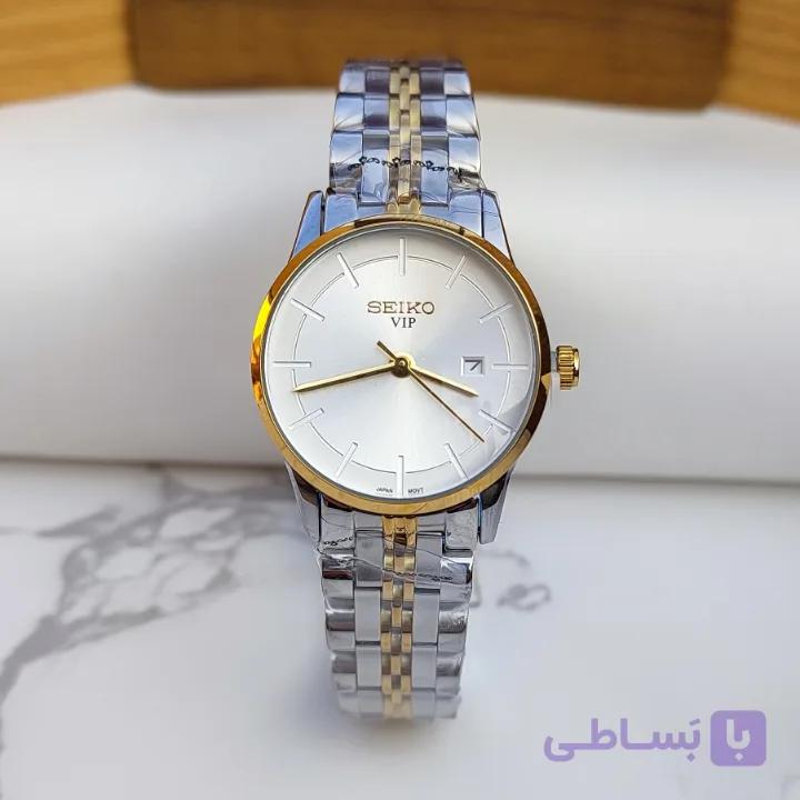 ساعت سیکو زنانه بند استیل نقره ای طلایی