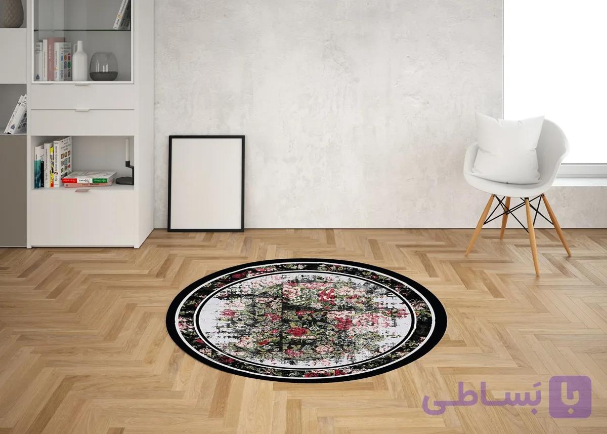 فرشینه گِرد هال و پذیرایی کد D107 رویه مخمل درجه یک استپ دار بدون سُر