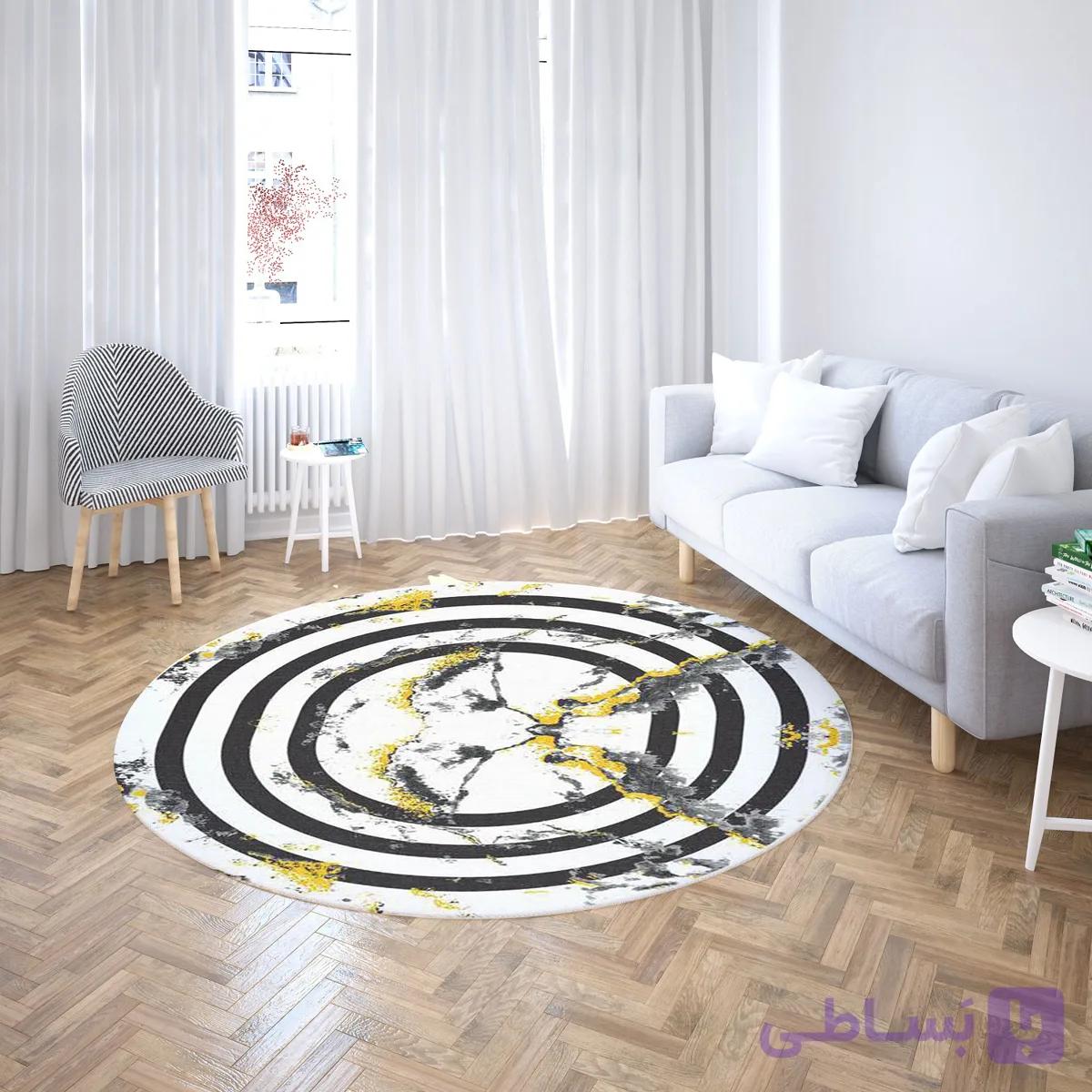 فرشینه گِرد هال و پذیرایی کد C49 رویه مخمل درجه یک استپ دار بدون سُر