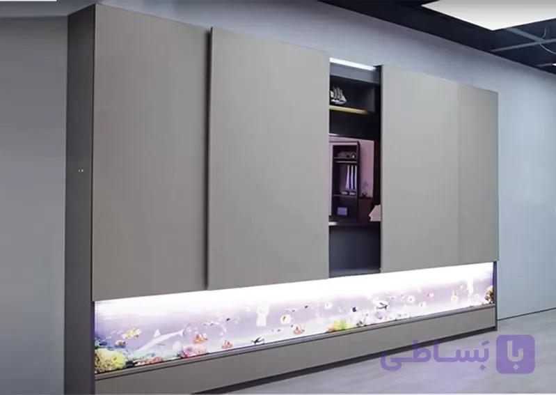 مکانیزم این لاین خطی برقی وال هنگ دیواری کابینت و کمد TV چهاردرب سینکرونایز متقارن فانتونی K084 – K085 — تصویر 1