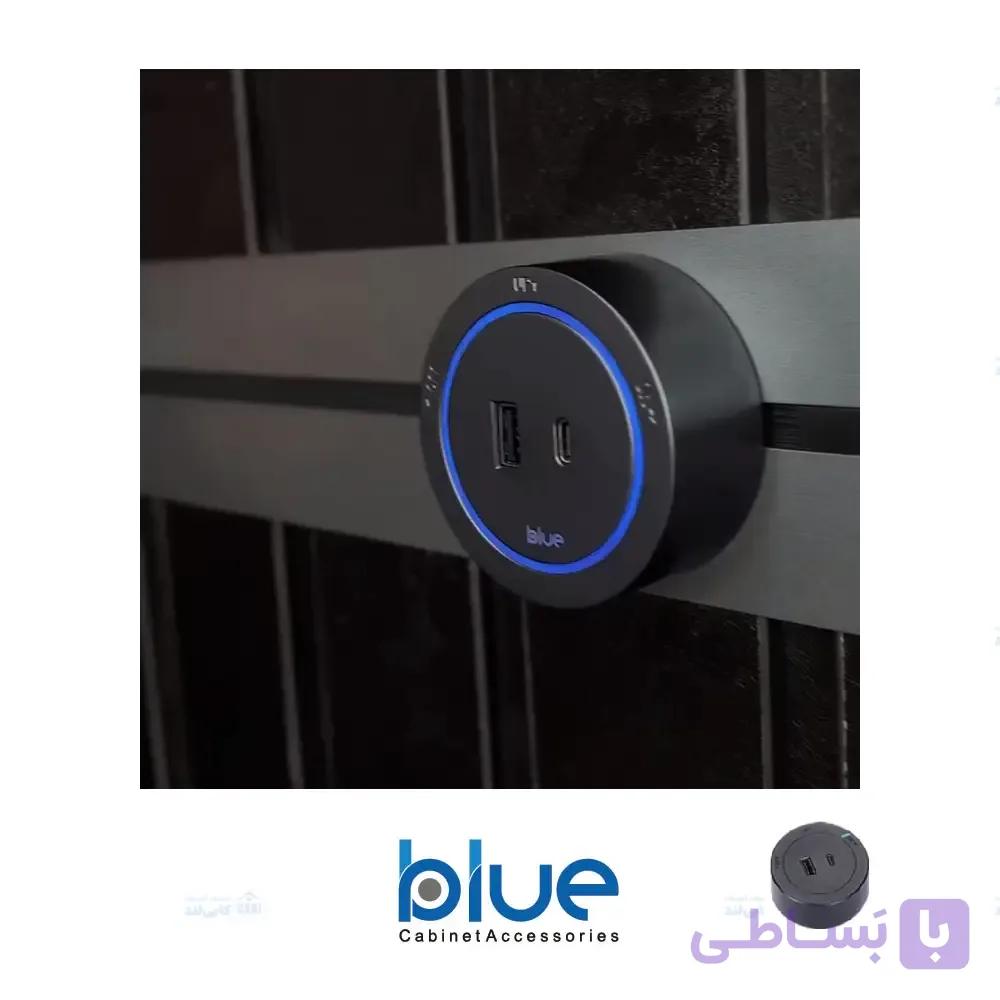 سوکت ریلی دو شاخه USB خور (Type A،C) لایتینگ دار بلو مدل BK14
